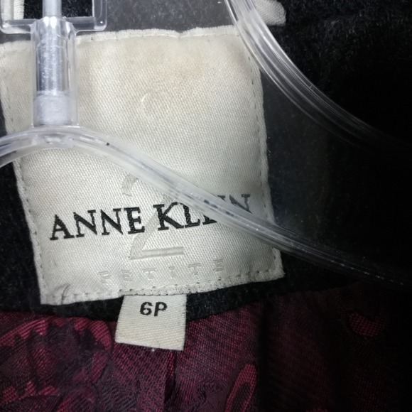 Anne Klein Womens Pea Coat Wool Blend Black Herringbone Button Front Petite 6P - Picture 6 of 12